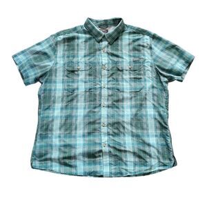 EUC sporty Eddie Bauer men's plaid button down casual sport shirt, green XL